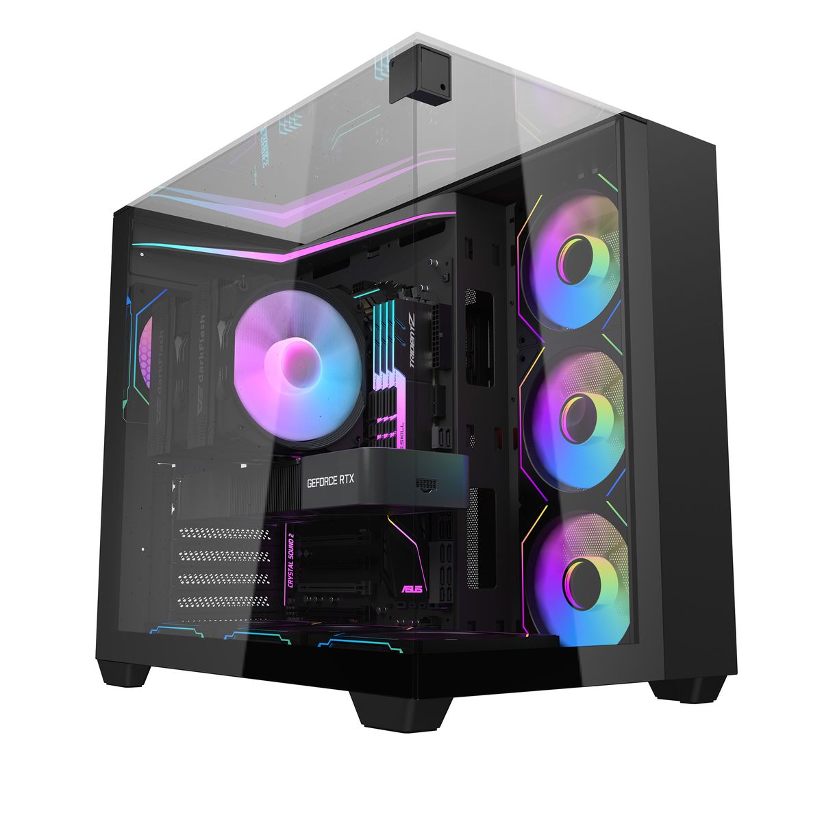 DARKFLASH - Gabinete DarkFlash TH285 ATX Triple Vidrio 7 Fans A-rgb Incluidos - Negro