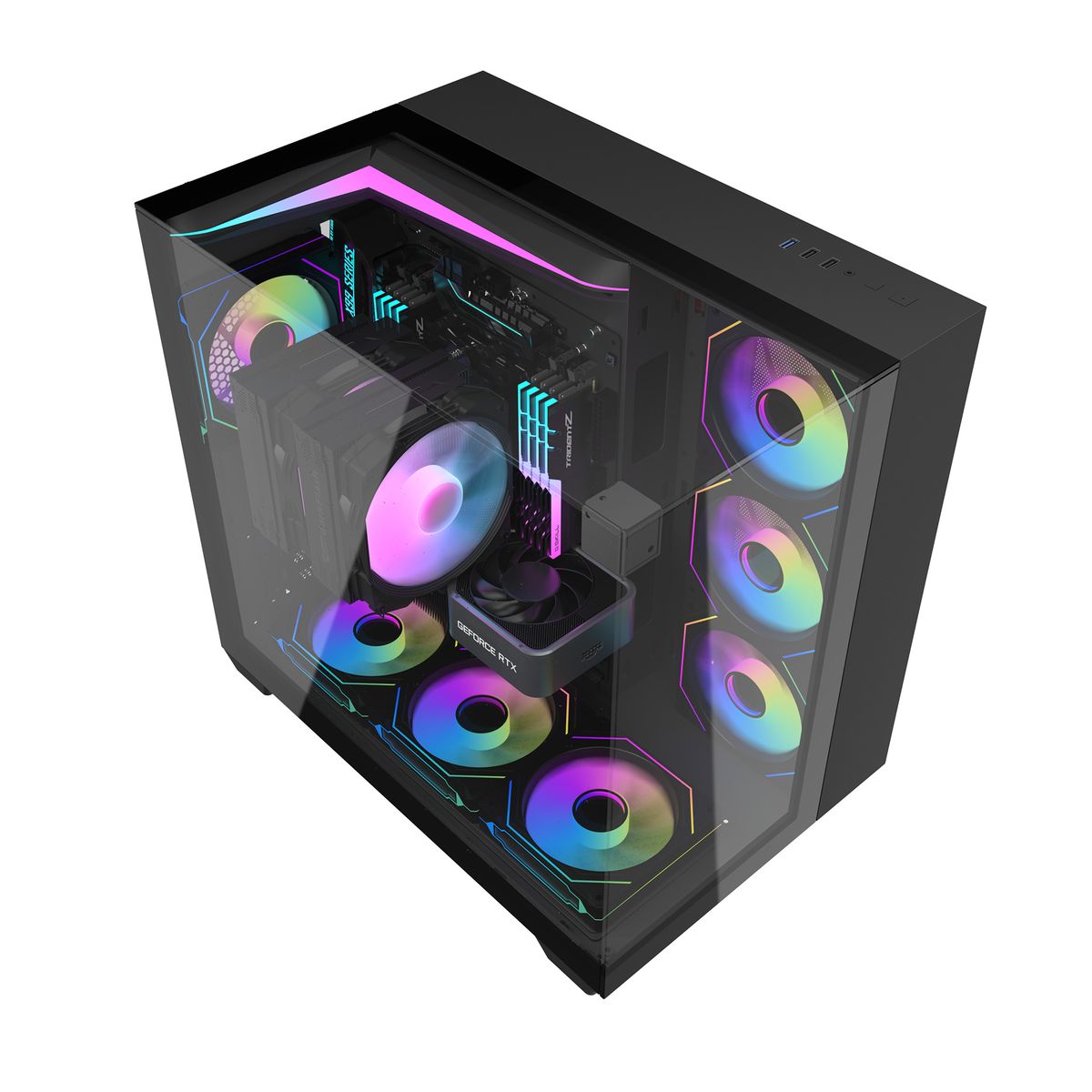 DARKFLASH - Gabinete DarkFlash TH285 ATX Triple Vidrio 7 Fans A-rgb Incluidos - Negro