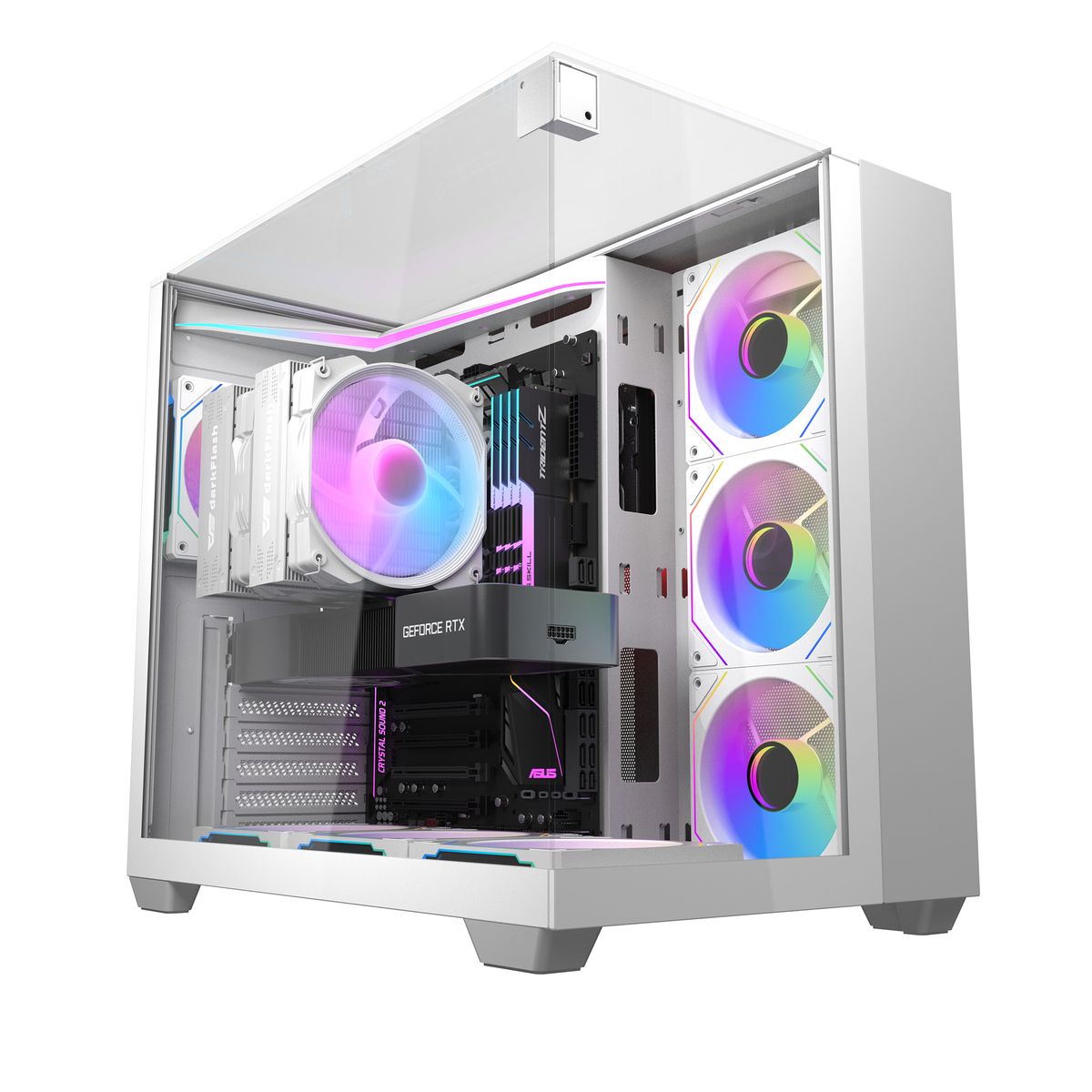 DARKFLASH - Gabinete DarkFlash TH285 ATX Triple Vidrio 7 Fans A-rgb Incluidos - Blanco
