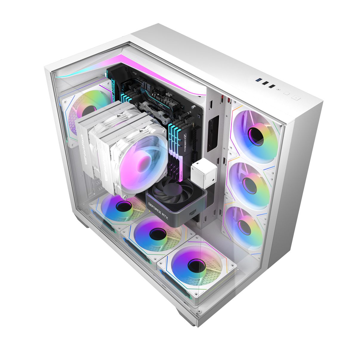 DARKFLASH - Gabinete DarkFlash TH285 ATX Triple Vidrio 7 Fans A-rgb Incluidos - Blanco