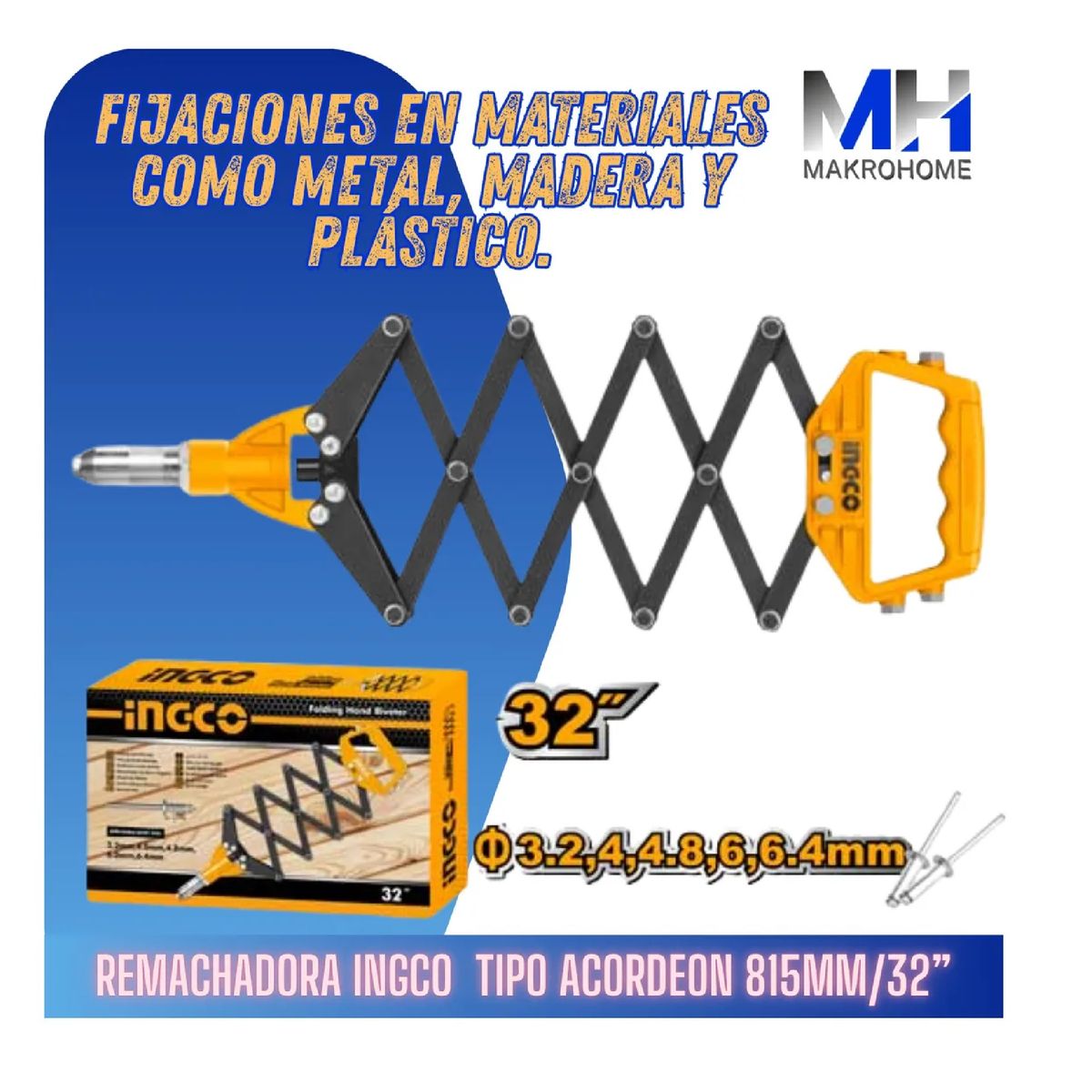 INGCO - Remachadora Acordeon Plegable Ingco 32 (815mm) 5 Boquillas
