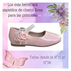COMPRAPO - Zapato Calzado Princesa Niña con Rositas y Brillos Charol Rosa