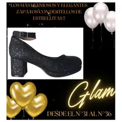 COMPRAPO - Zapato Calzado Princesa Niña con Tacón y Destellos Negro