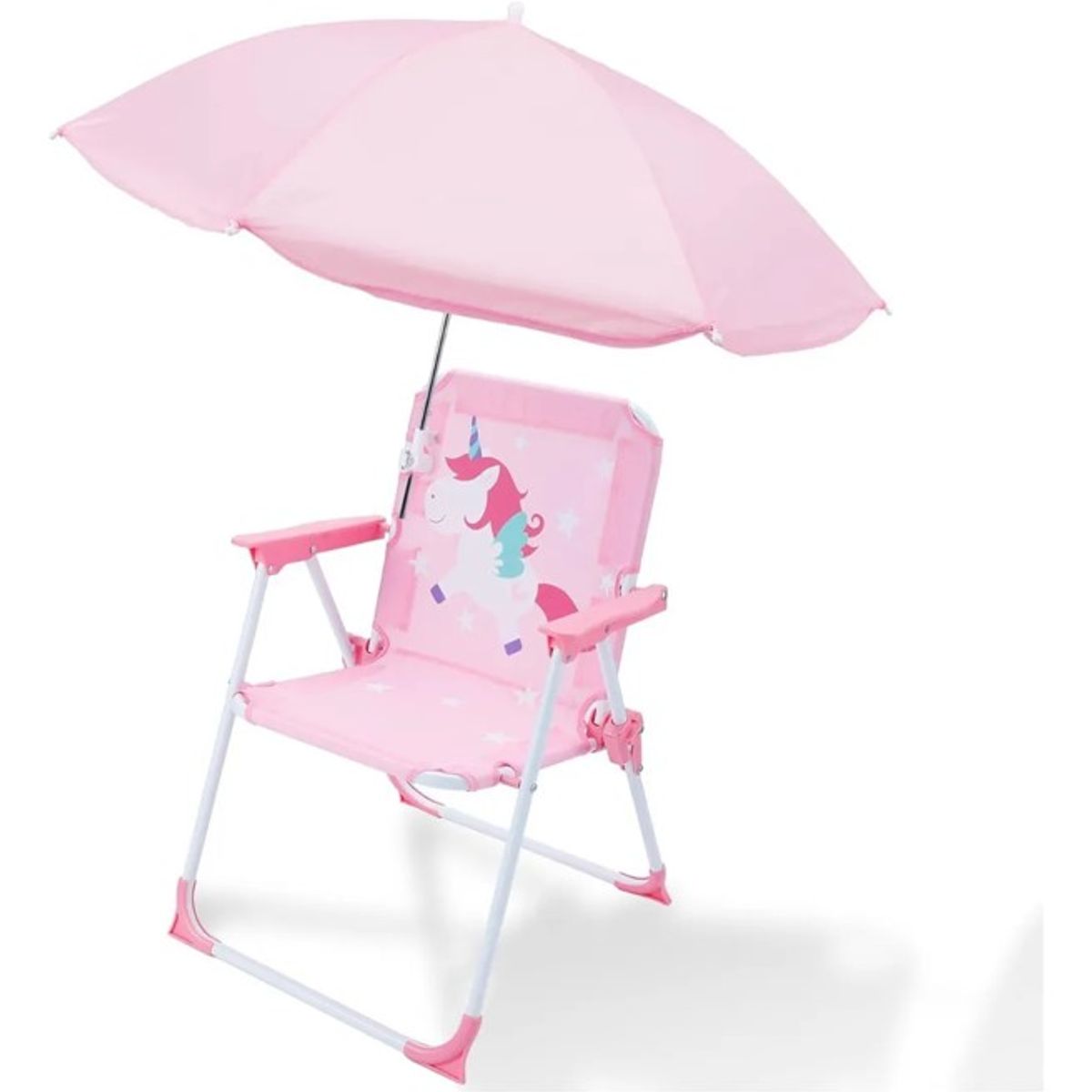 GENERICO - SILLA DE PLAYA INFANTIL PARA NIÑOS Y NIÑAS CON SOMBRILLA DISEÑO ROSA UNICORNIO MP