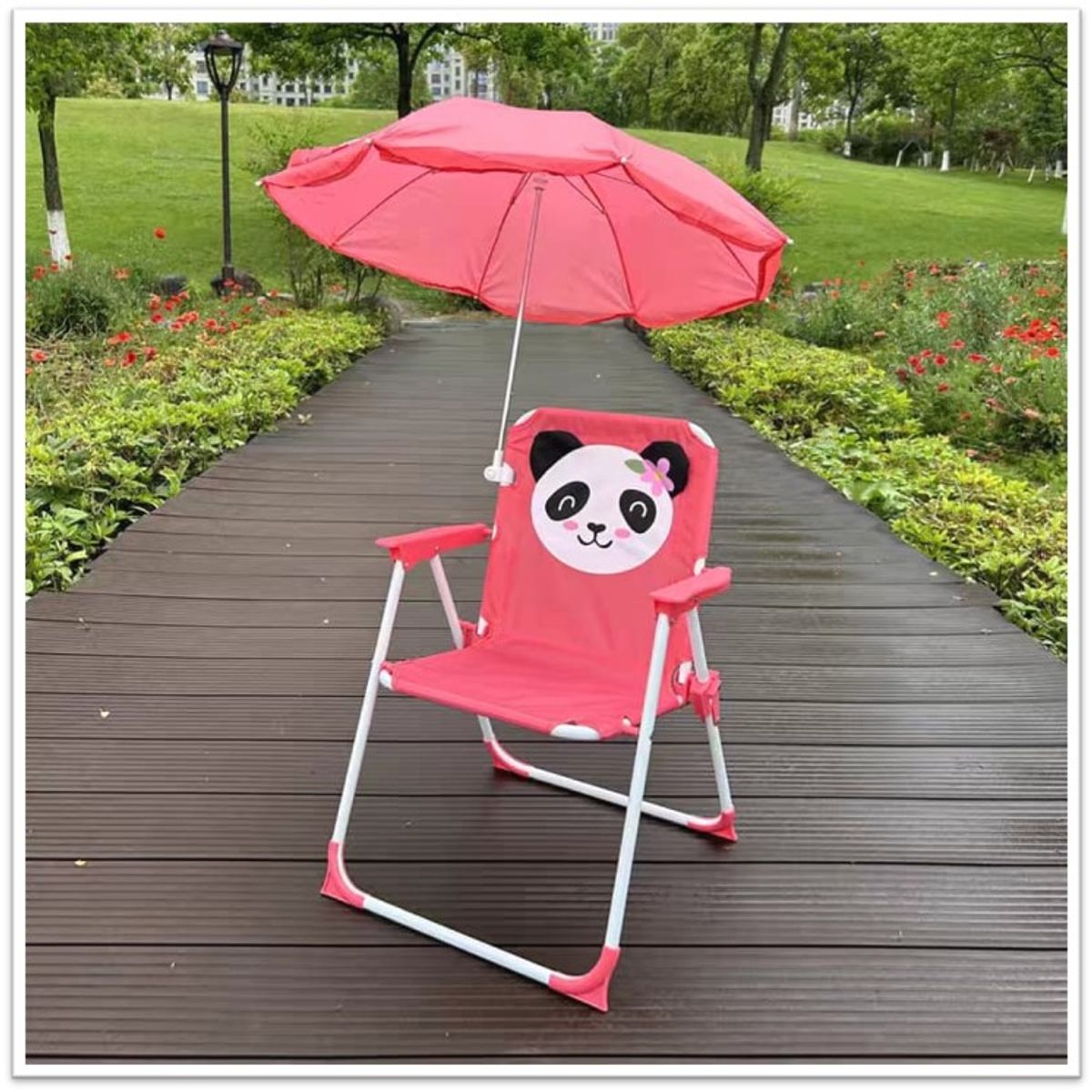 GENERICO - SILLA DE PLAYA INFANTIL PARA NIÑOS Y NIÑAS CON SOMBRILLA DISEÑO FUCSIA PANDA MP