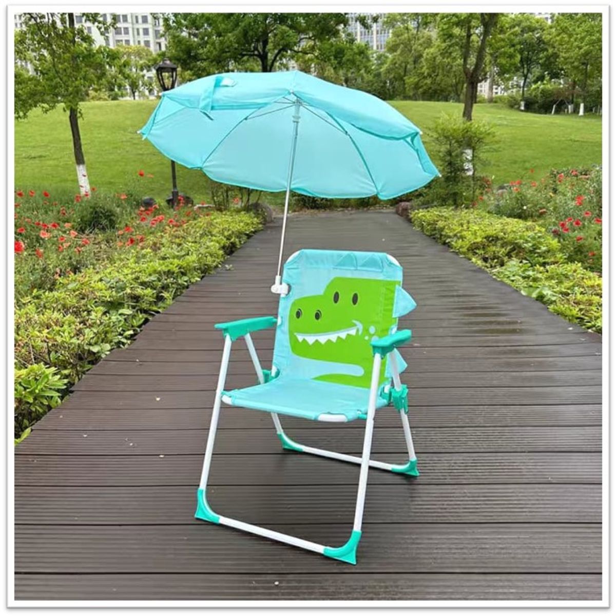 GENERICO - SILLA DE PLAYA INFANTIL PARA NIÑOS Y NIÑAS CON SOMBRILLA DISEÑO CELESTE COCODRILO MP