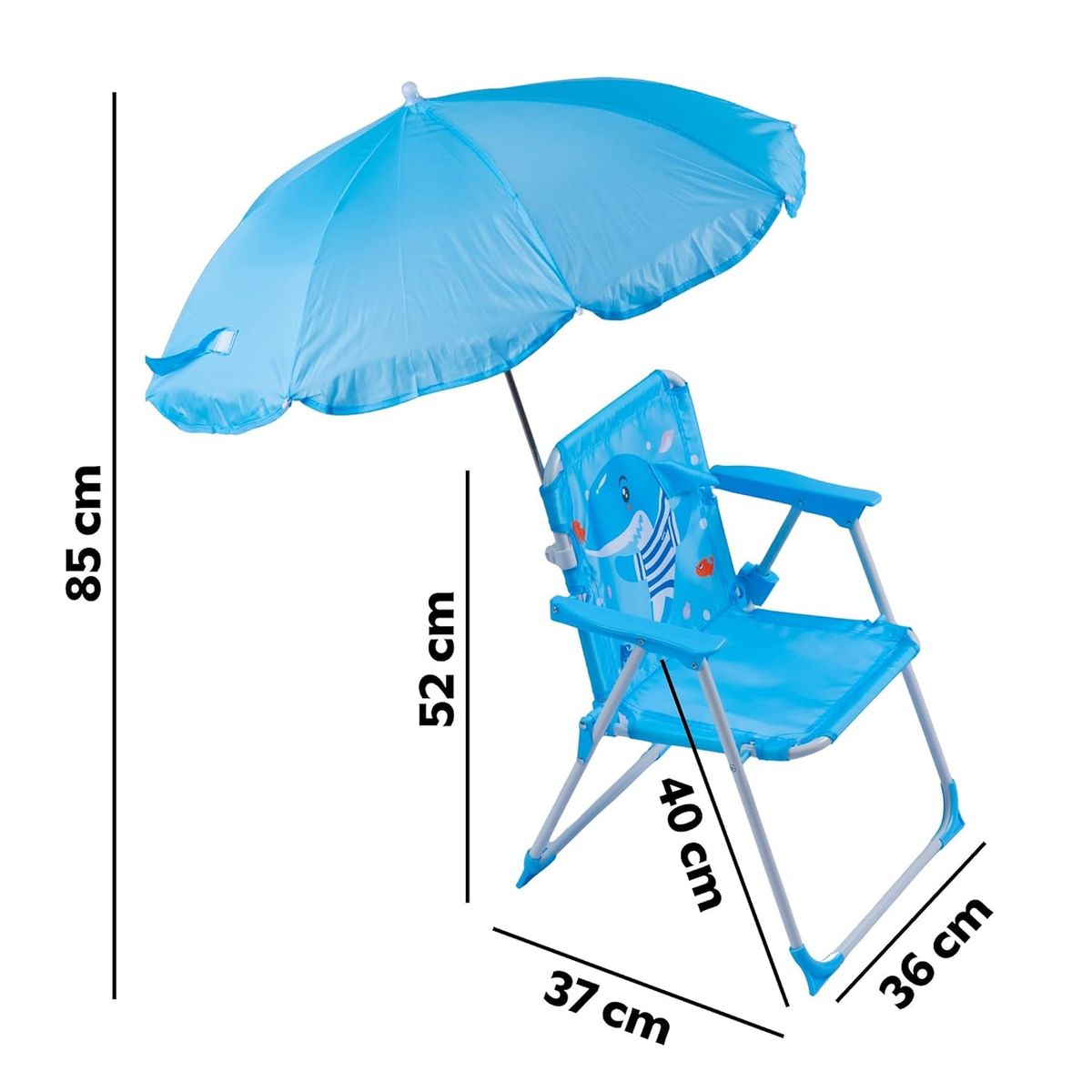 GENERICO - SILLA DE PLAYA INFANTIL PARA NIÑOS Y NIÑAS CON SOMBRILLA DISEÑO AZUL TIBURON MP