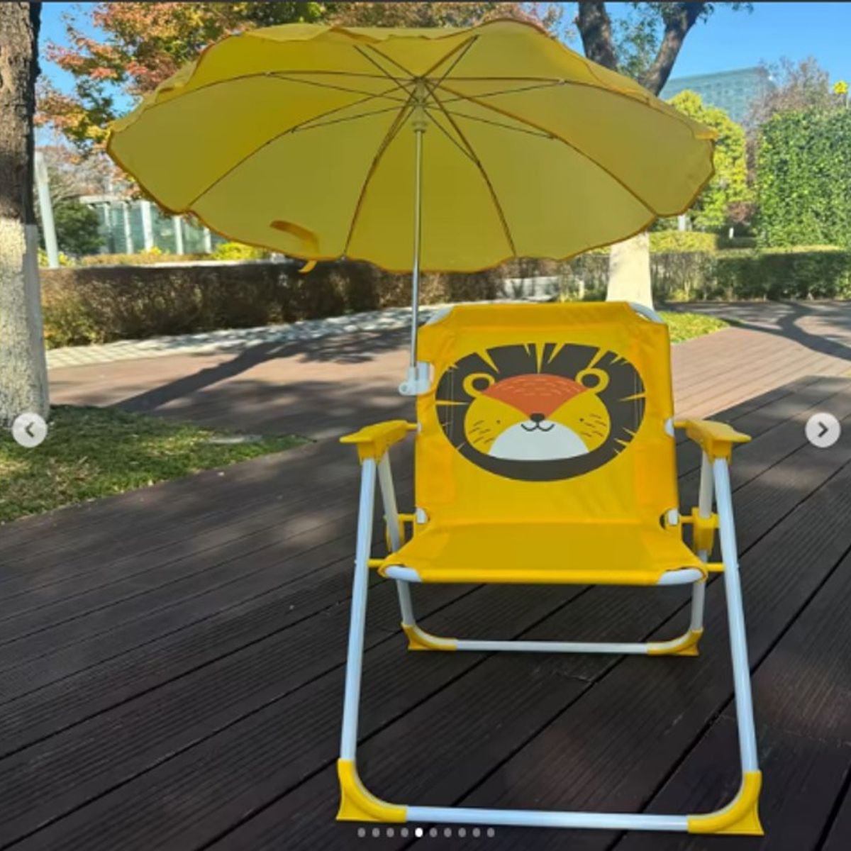 GENERICO - SILLA DE PLAYA INFANTIL PARA NIÑOS Y NIÑAS CON SOMBRILLA DISEÑO AMARILLO LEON MP
