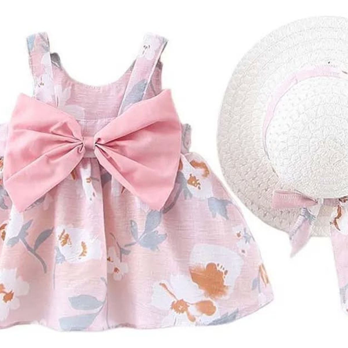 GENERICO - Set vestido de Flor para niñas con sombrero talla 2 a 3