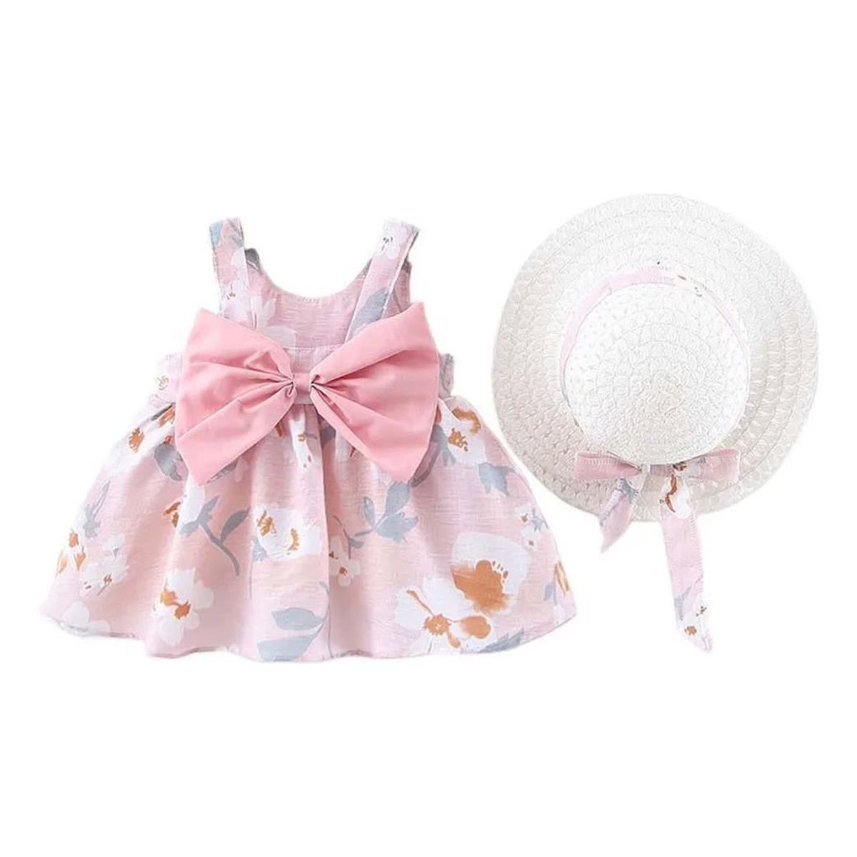 GENERICO - Set vestido de Flor para niñas con sombrero talla 3 a 4 años