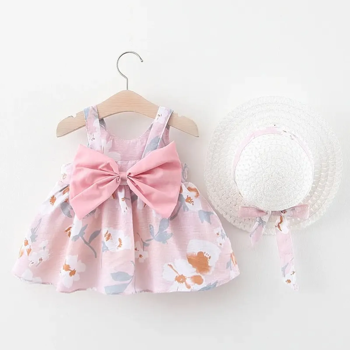 GENERICO - Set vestido de Flor para niñas con sombrero talla 3 a 4 años