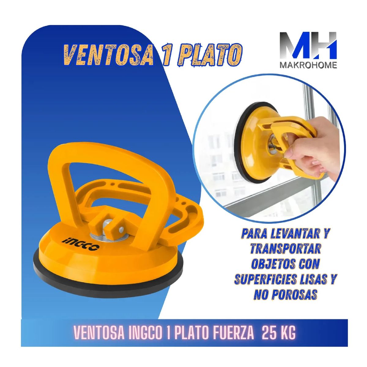INGCO - Ventosa 1 Plato Ingco 115mm Capacidad 25kg Vidrio Y Ceramica