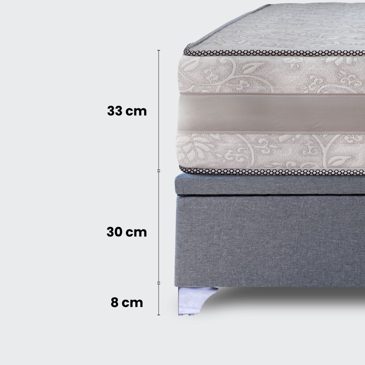 IVI HOME - Cama Baúl Elite 2 plazas Colosal con respaldo Tubular gris