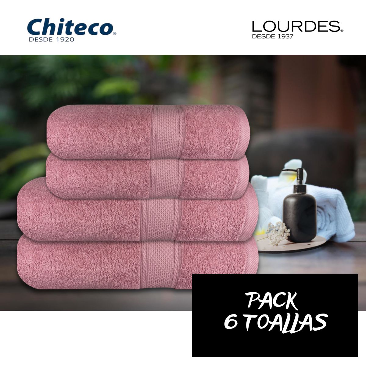 CHITECO - Pack 4 Toallas Chiteco (By Lourdes) Algodón 400g Baño & Manos Rosa