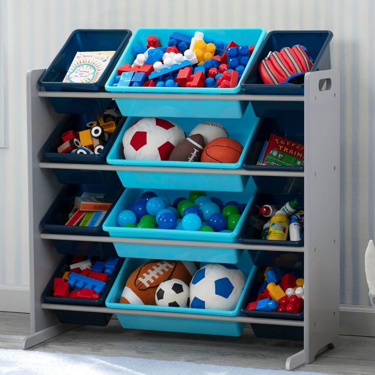 Organizador infantil de 12 contenedores de plastico azul y celeste