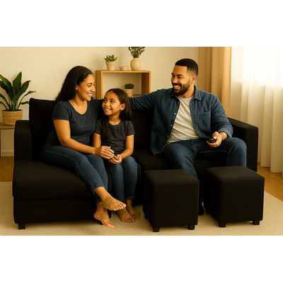 Imagen 2 del producto Sofa Seccional 3C Lusso Negro Chaise Lounge Ambos Lados