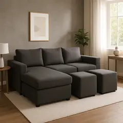 GENERICO - Sofa Seccional 3C Lusso Gris Grafito Chaise Lounge Ambos Lados