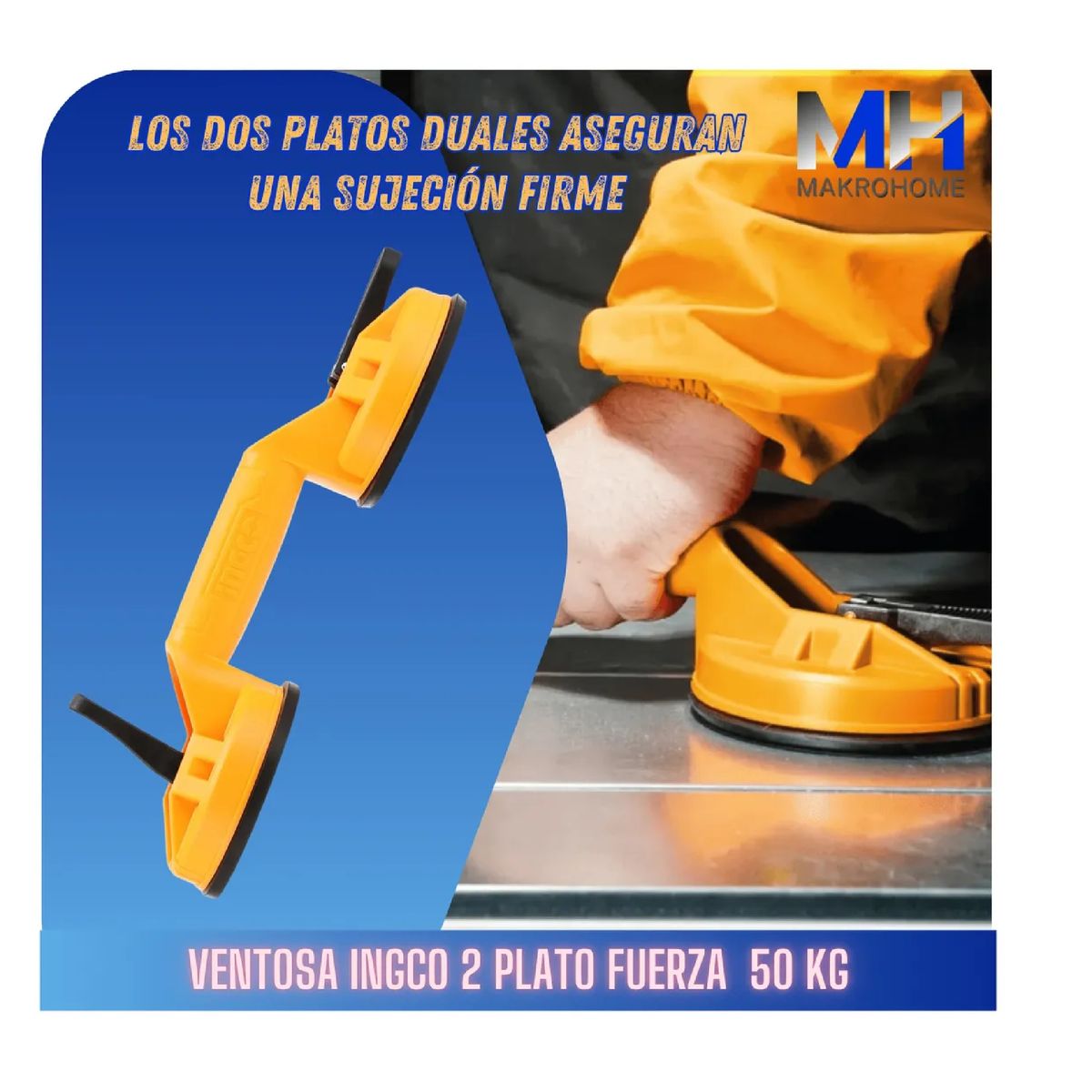 INGCO - Ventosa Doble Ingco 50kg Vidrio Porcelanato Y Ceramicos