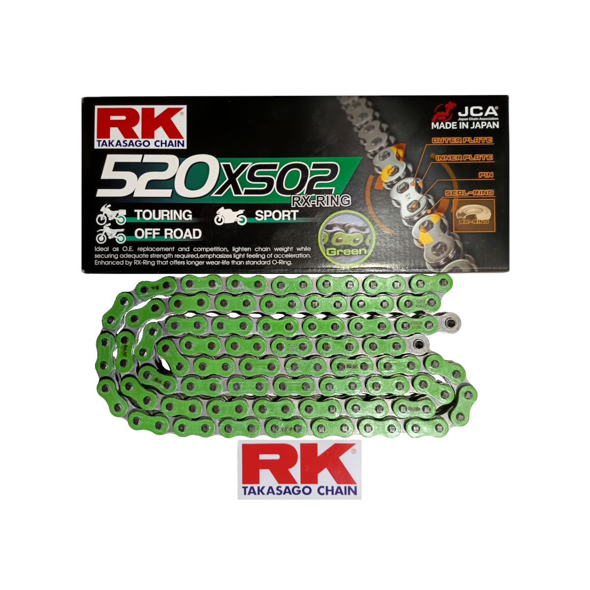 RK - Cadena RK 520 XSO Verde RXring Remache Japonesa