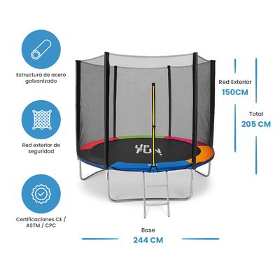 Imagen 2 del producto Cama Elástica 2,44 Mts Colores UpFun Malla Seguridad y Escalera 8ft