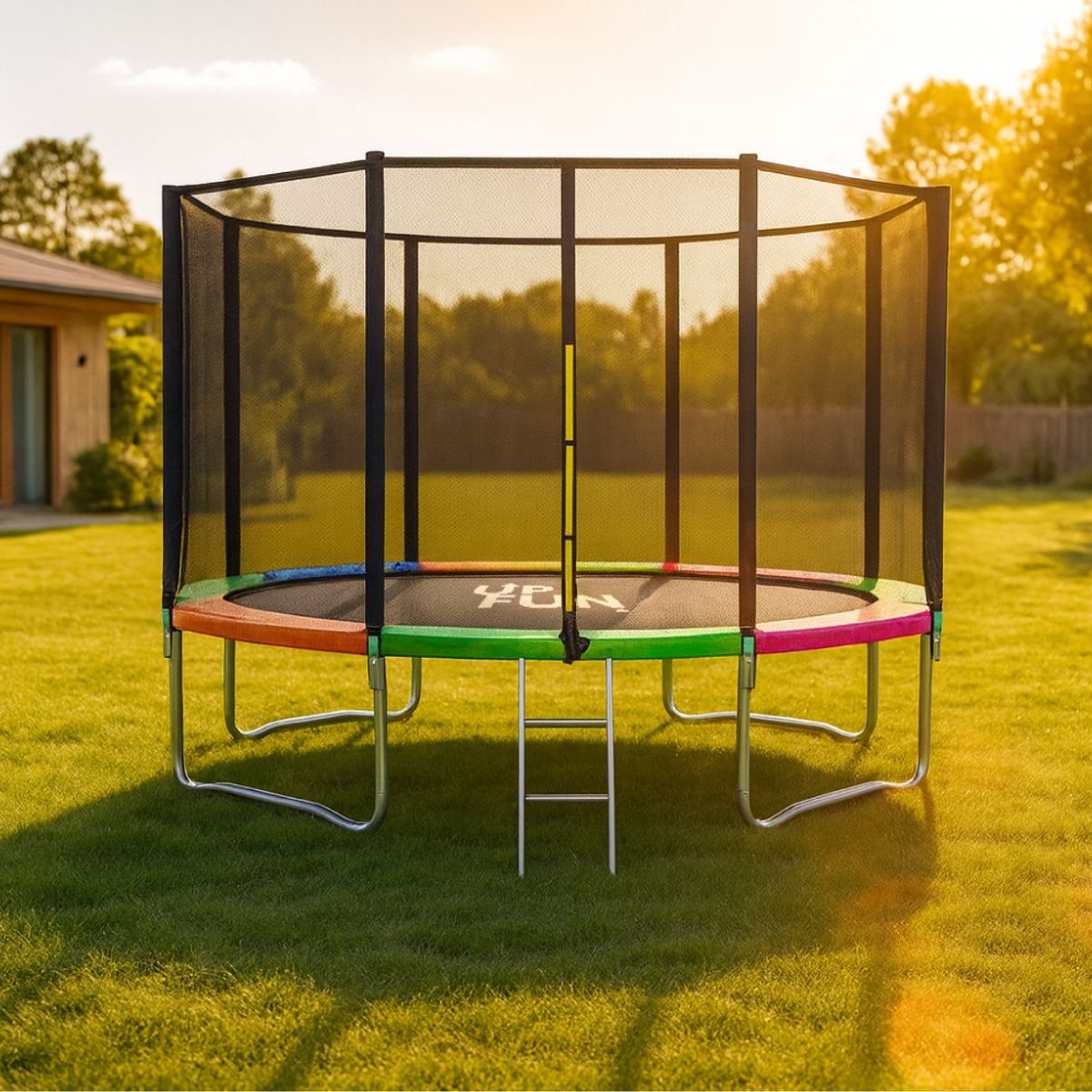 GENERICO - Cama Elástica 3,66 Mts Colores UpFun Malla Seguridad y Escalera 12ft