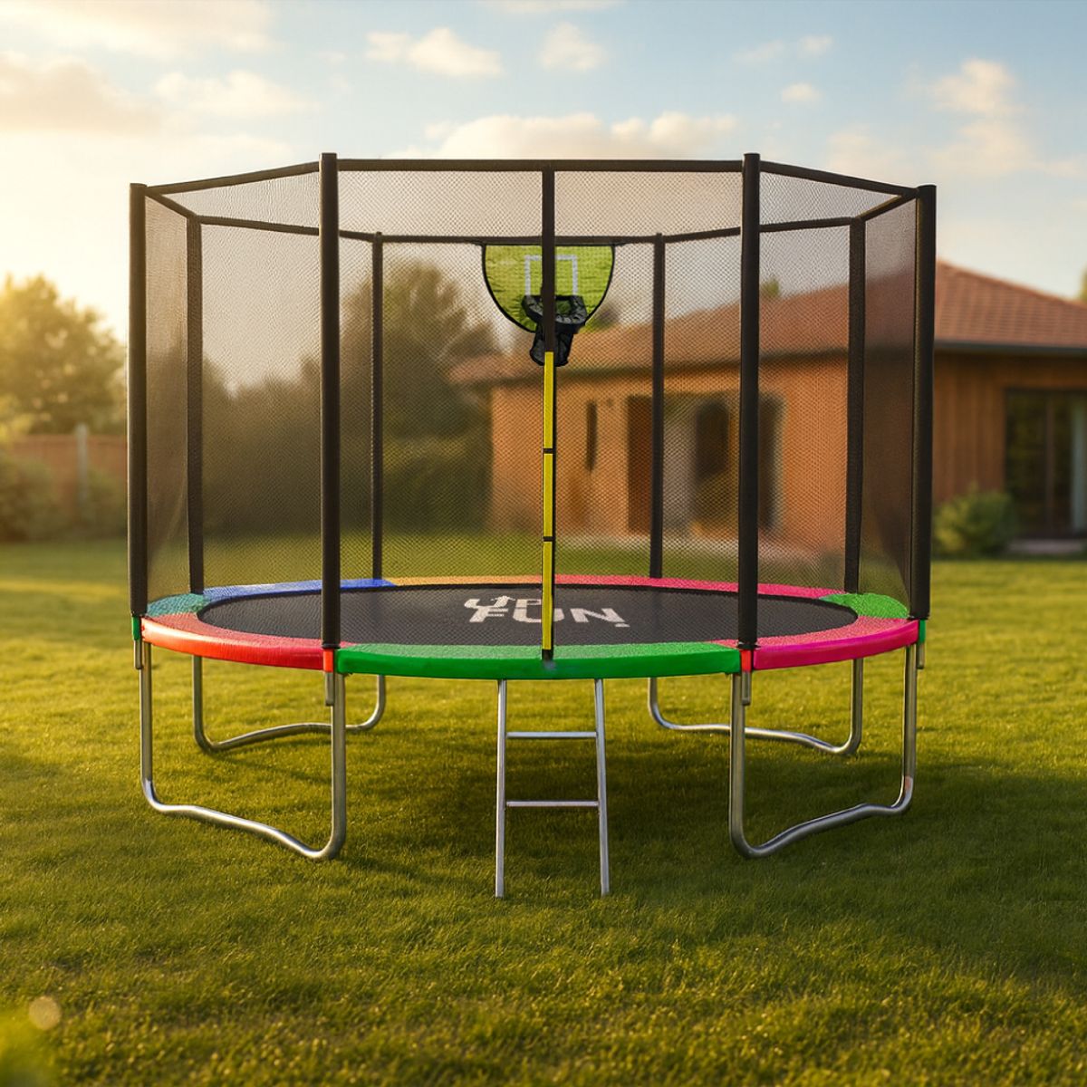 GENERICO - Cama Elástica 3,66 Mts Colores UpFun Malla Seguridad, Escalera y Aro Basquet Gratis