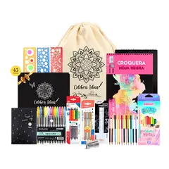 CELEBRA IDEAS - Set kit de Arte Dibujo en Hojas Negras colores Pastel Flúor metalizados
