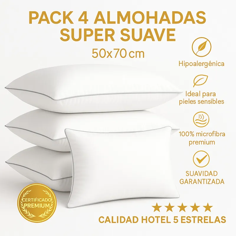 SPACE HOME - 4 pack Almohadas Calidad Hotel 5 estrellas Super suave Premiun 50x70