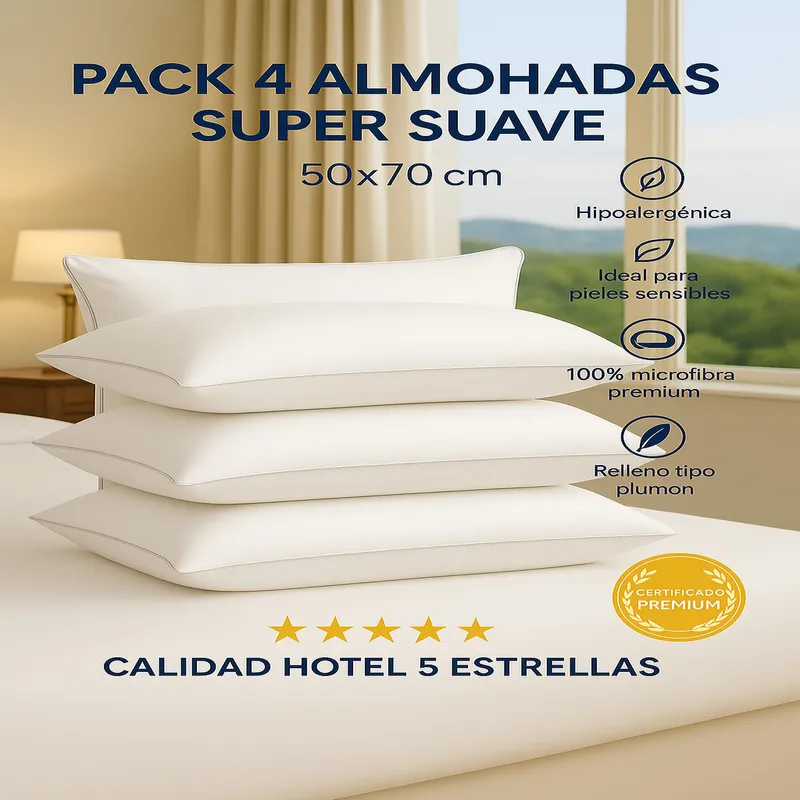 SPACE HOME - Set 4 Almohadas Premiun Para piel sensible Super suave Premiun 50x70