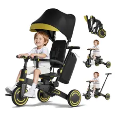 EVERSO - Triciclo Balance Plegable 9 En 1 Infantil Con Techo Y Barra