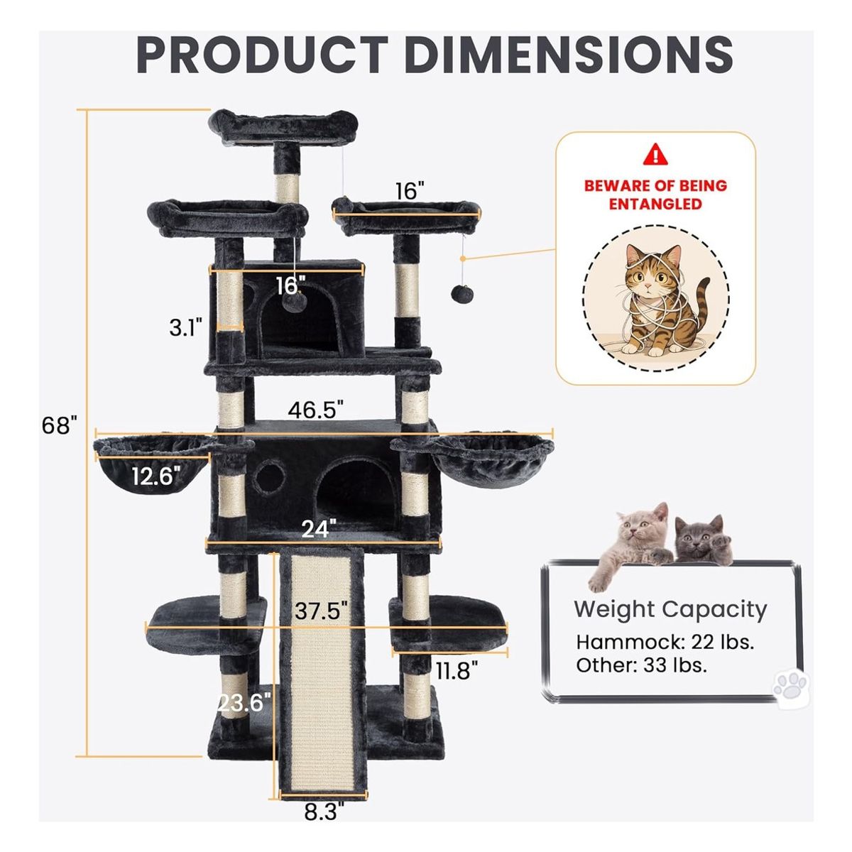 EVERSO - Rascador Torre Arbol Gatos Michis Juguete 172cm Extragrande
