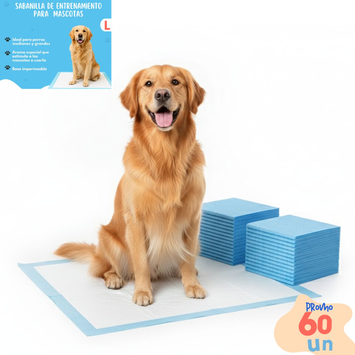 GENERICO - 60 Pañales Sabanillas Entrenamiento Absorbentes Mascota Perros y Gatos 60x90 cm