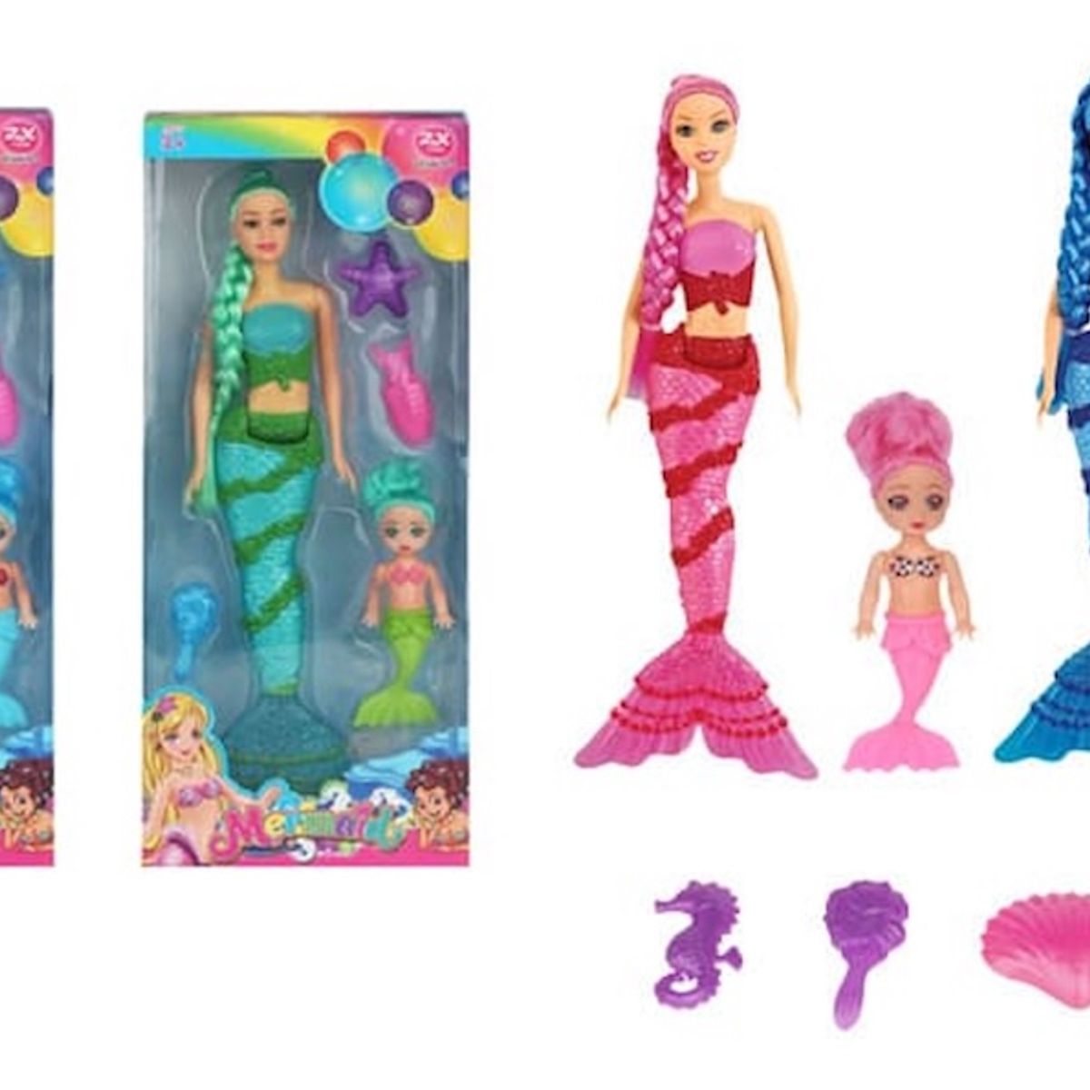 GENERICO - Set Muñecas Sirenas De 35 Cm Y 14 Cm +  Accesorios