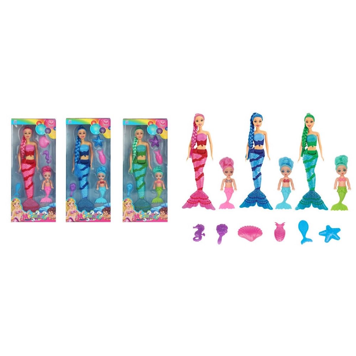 GENERICO - Set Muñecas Sirenas De 35 Cm Y 14 Cm +  Accesorios