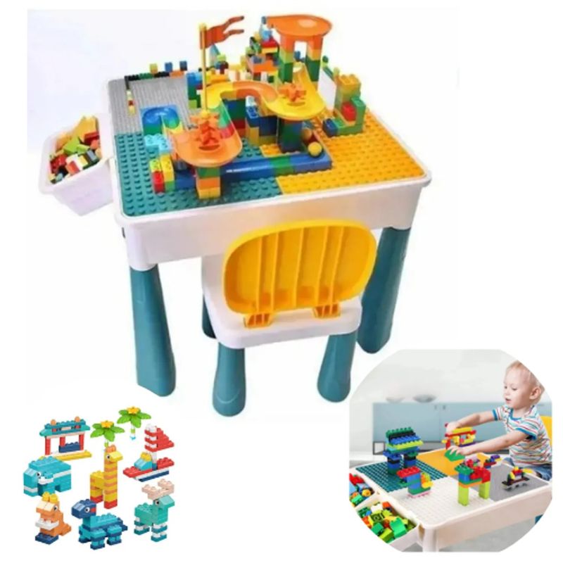 MOVI - Mesa de Juego Infantil con silla y  Piezas de Lego