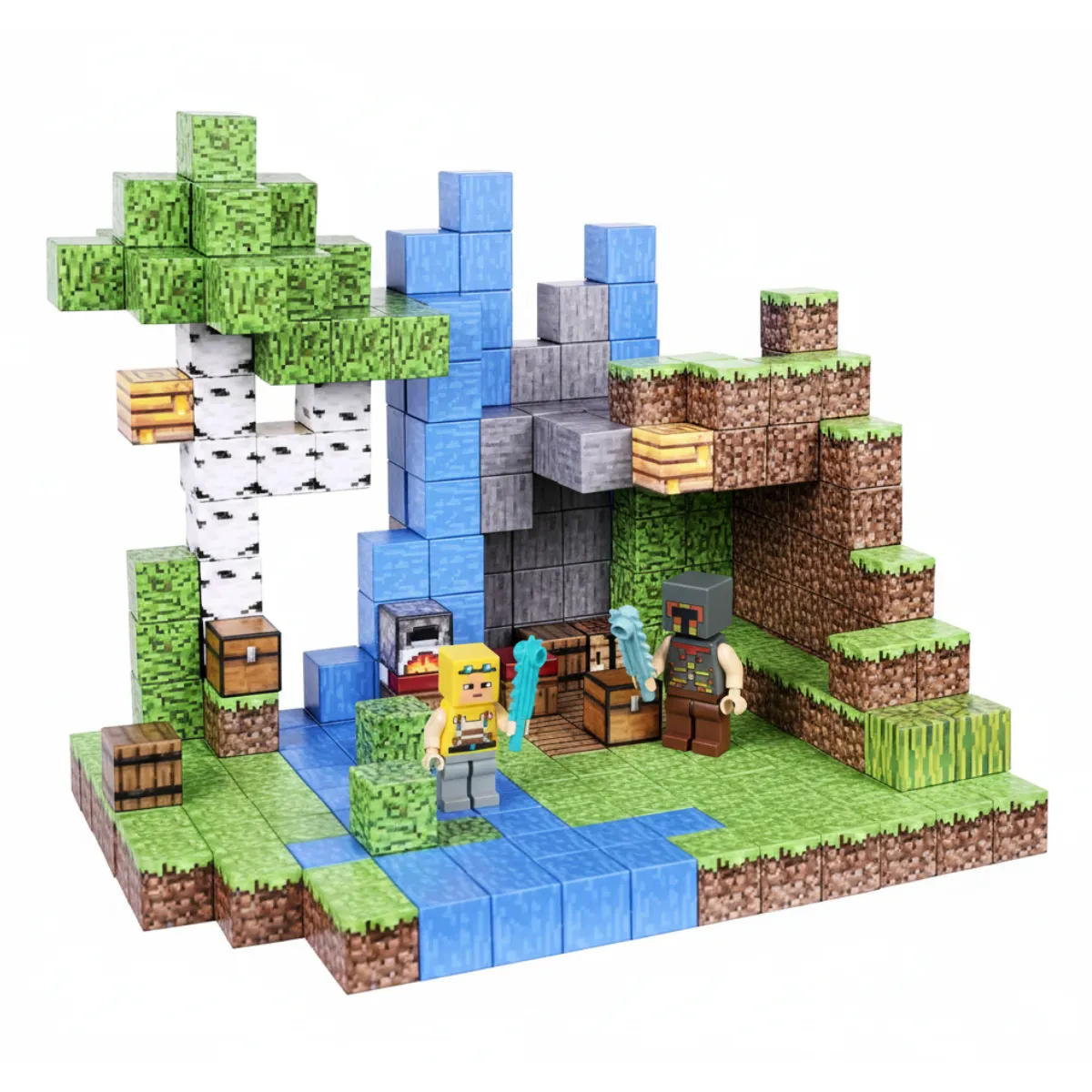 GENERICO - Cubos Magnéticos Construcción Didácticos 100 Piezas 4 personajes compatibles estilo minecraft
