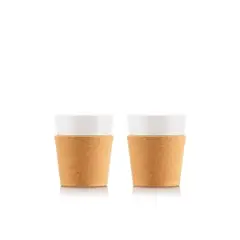 BODUM - Set de 2 vasos de Porcelana 170 ml con Banda de Corcho Antideslizante