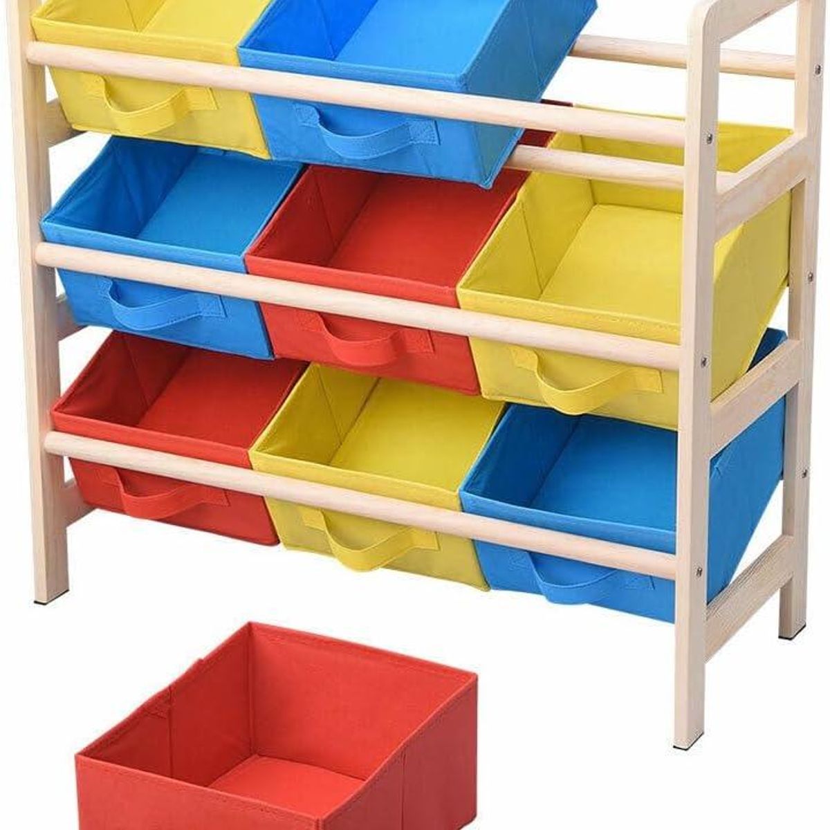ACTUAL - Organizador Infantil de Juguetes Con 9 Cajas de Tela y Madera 64x28.5x60cm