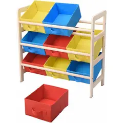 ACTUAL - Organizador Infantil de Juguetes Con 9 Cajas de Tela y Madera 64x28.5x60cm