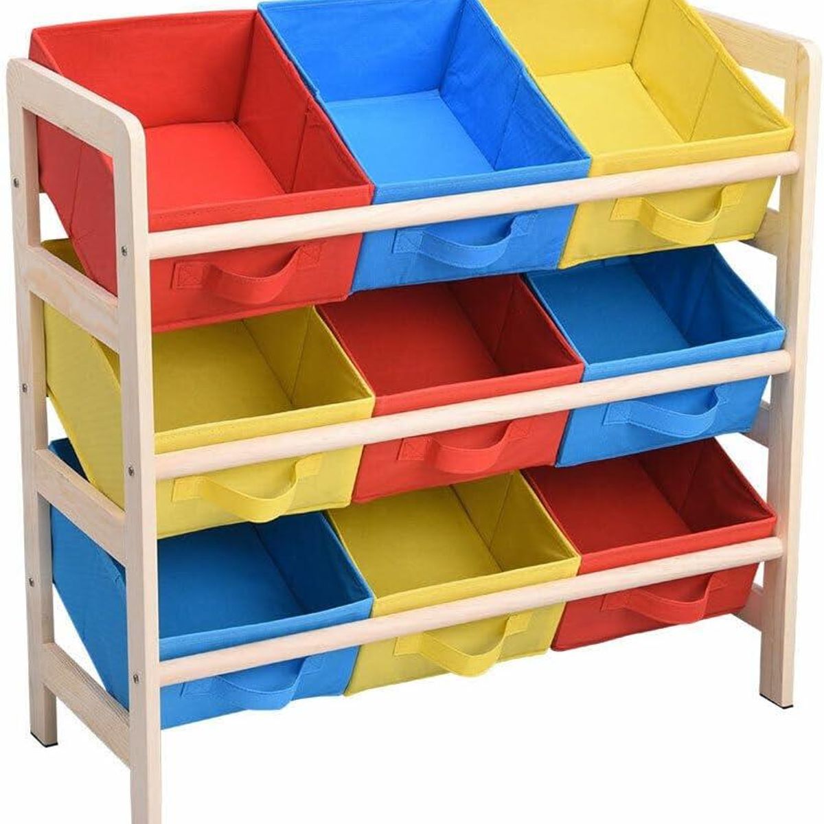 ACTUAL - Organizador Infantil de Juguetes Con 9 Cajas de Tela y Madera 64x28.5x60cm