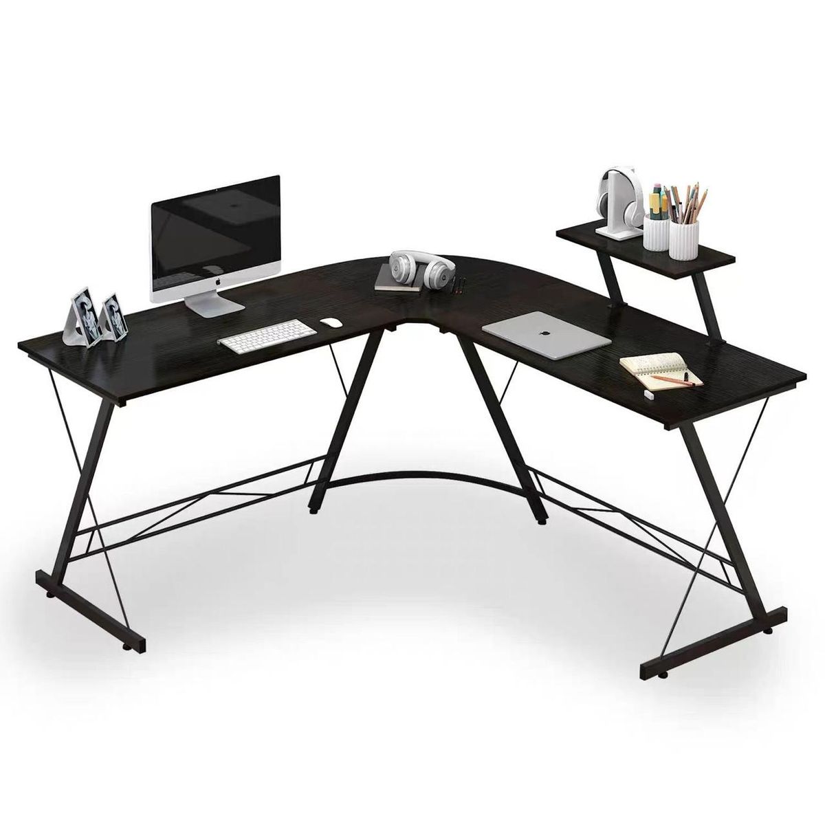 ACTUAL - Escritorio en L Reversible Con Soporte de Monitor y Estructura Metálica
