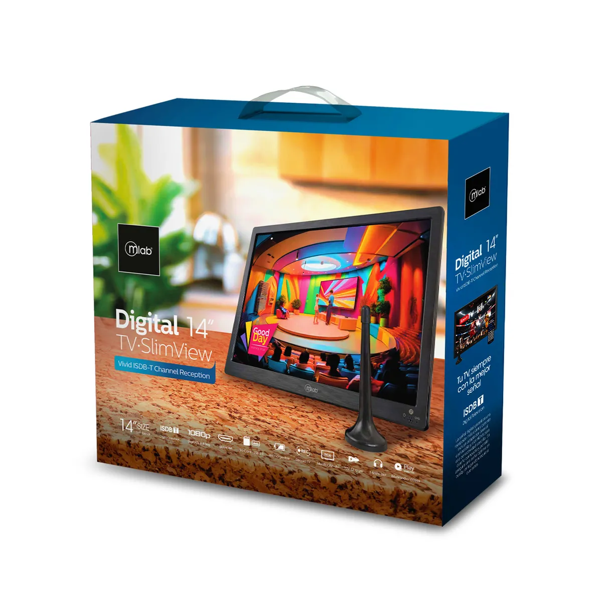MLAB - Televisor Portatil 14 Pulgadas Color Señal Digital Recargable Mlab 9452