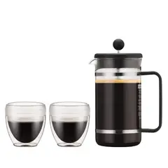 BODUM - Set Cafetera Prensa Francesa de 1 Lts + 2 vasos de 250 ml.