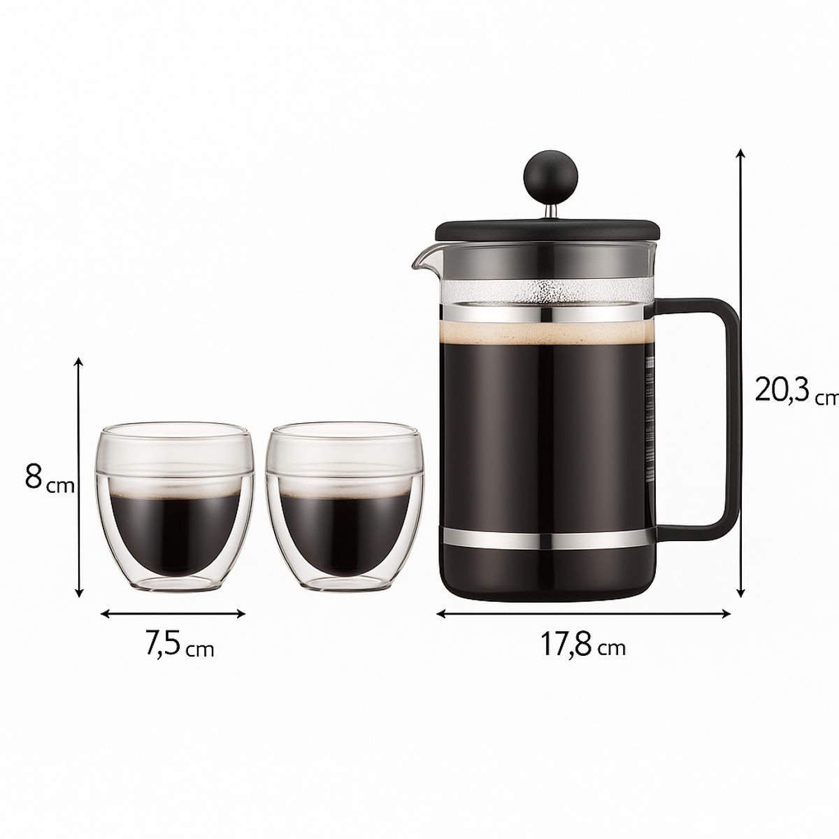 BODUM - Set Cafetera Prensa Francesa  de 1 Lts + 2 vasos de 250 ml.