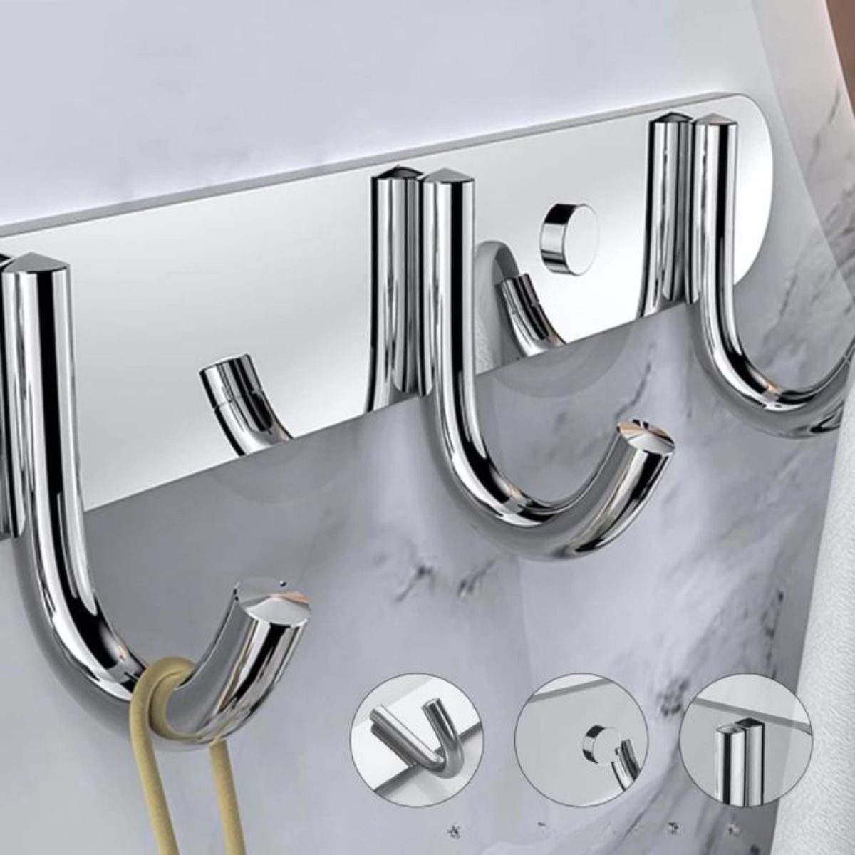 GENERICO - Perchero Pared Acero Inoxidable Plateado 4 Ganchos Multiuso