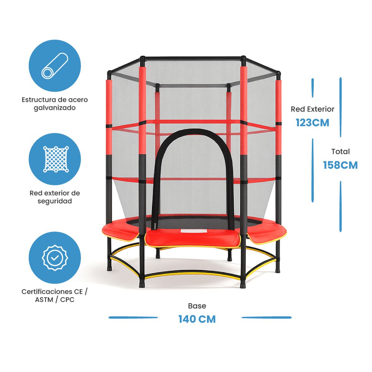 GENERICO - Cama Elástica Roja UpFun 1,4 metros con Malla seguridad 4,5 ft