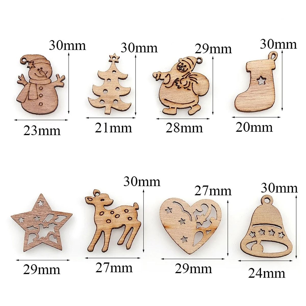 GENERICO - 50 Mini decoraciones colgantes de madera Navideñas