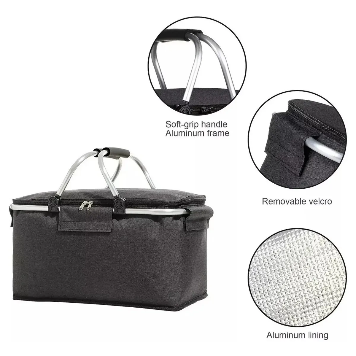 GENERICO - Canasta Picnic Cooler Bolso Térmica Plegable Portatil Negro
