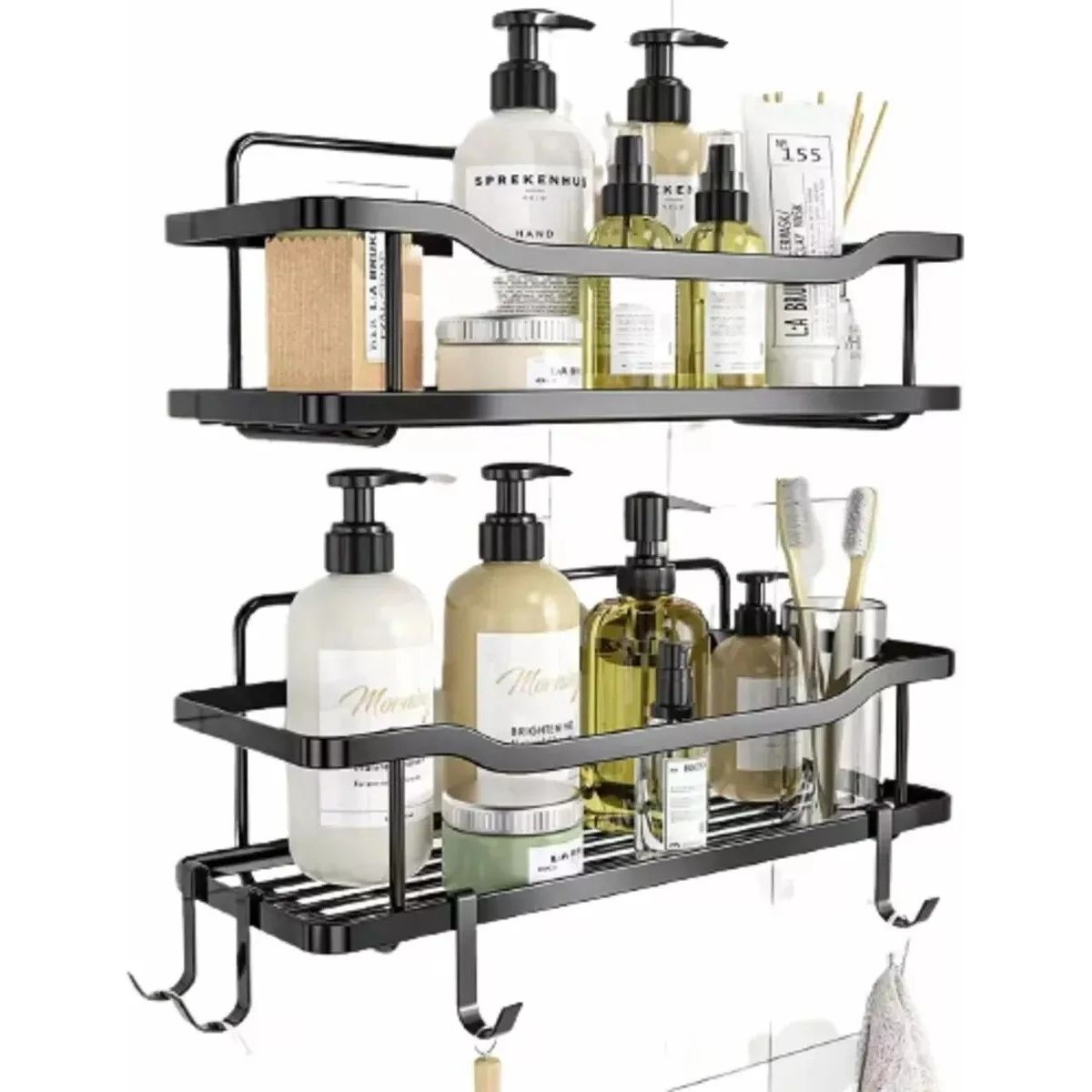 GENERICO - Organizador De Ducha Repisa Baño Adhesivo Set 2 Inoxidable Negro