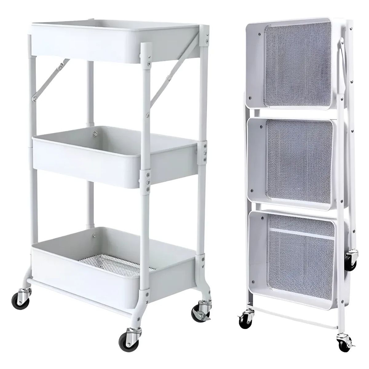 GENERICO - Organizador Carro Plegable Multiuso De 3 Niveles Con Ruedas Blanco